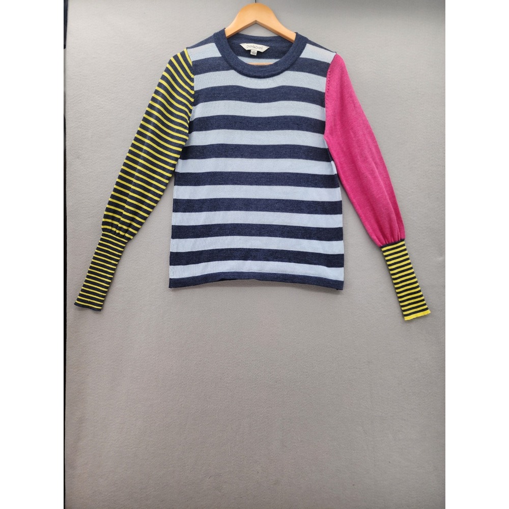 Davi & Dani Colorblock Striped Sweater Small Blue Pink Yellow Knit Top DWT24009
